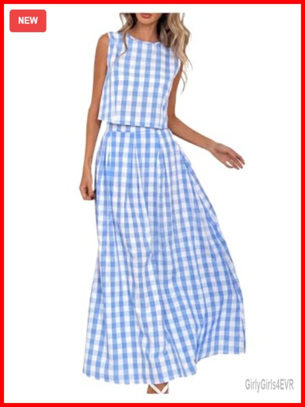 Plaid Crop Tank Top & Maxi Skirt Two Piece Set Sleeveless Keyhole Back